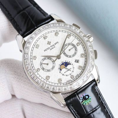 Patek Philippe Year Month Complications 9100 Movement Hour /Week/Star Chart /Month 42mm Diamond Bezel Watch